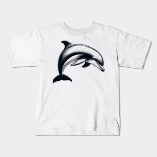 Stick Figure of a Dolphin in Black Ink Kids T-Shirt